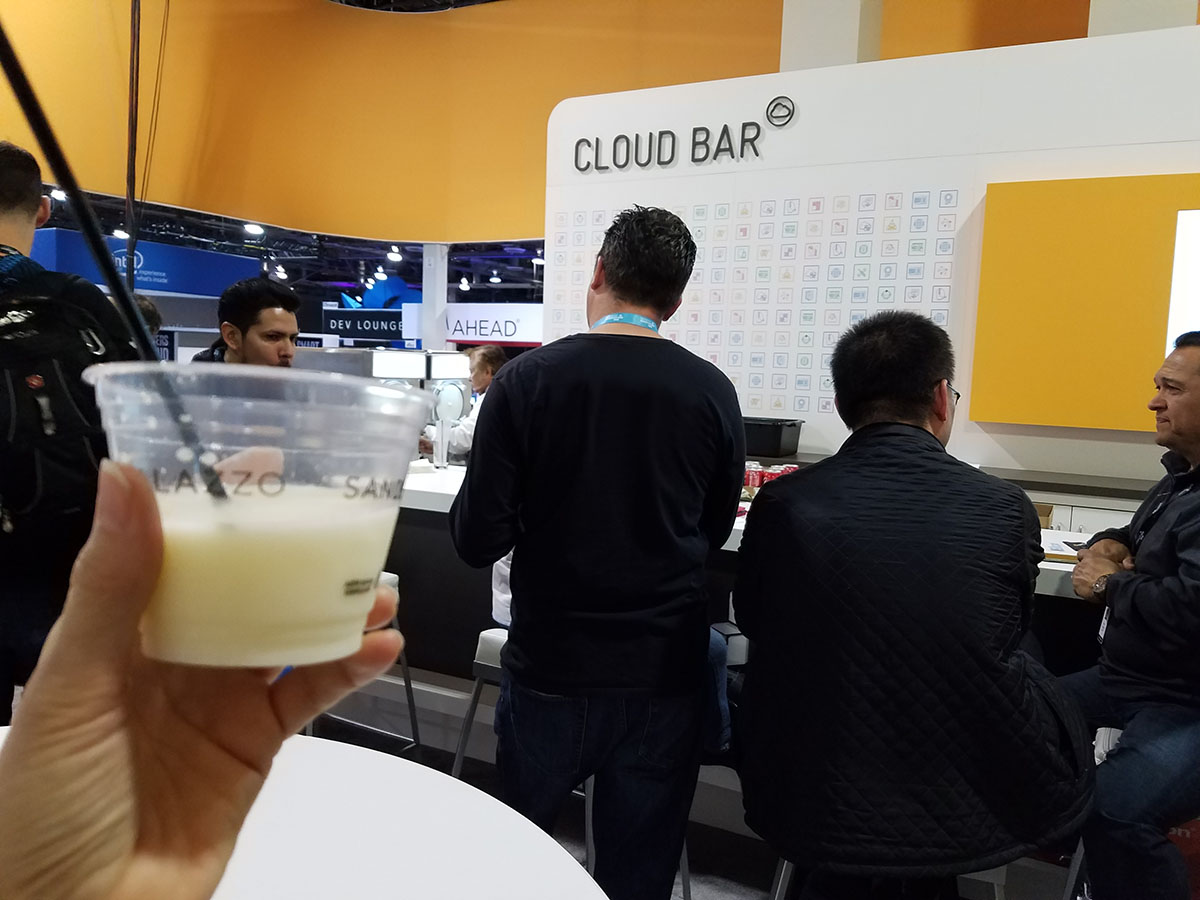 Yet another Wow Factor, the second story Cloud Bar smack in the midst of the Expo Hall featuring piña coladas—without getting caught in the rain.